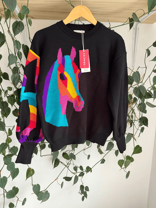 Black Iris Horse Sweater